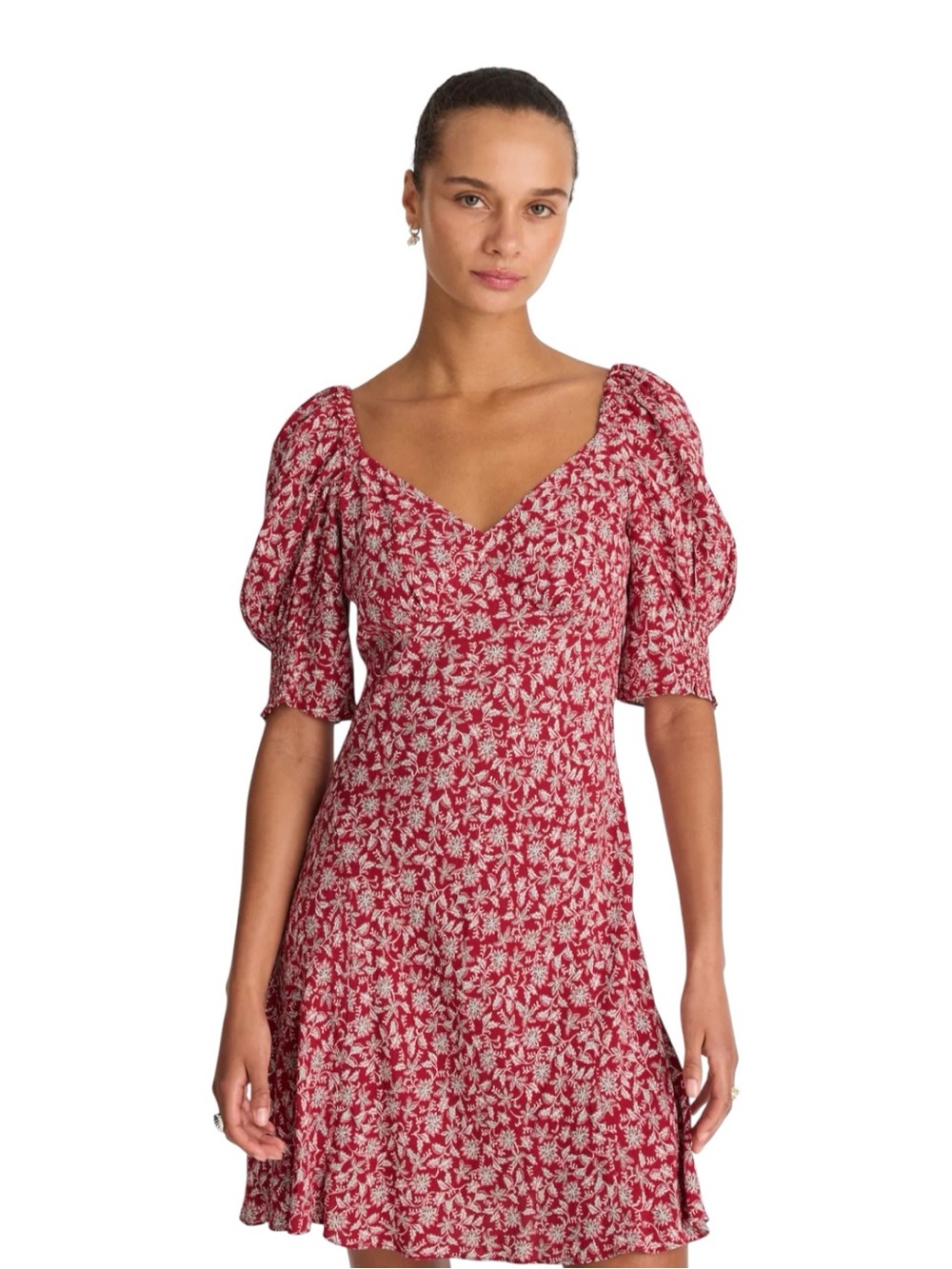 Madewell Puff-Sleeve Mini Dress Eloise Floral Red smocked women’s size 8